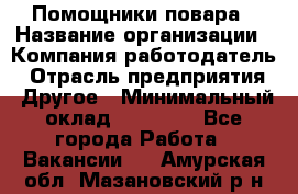 Помощники повара › Название организации ­ Компания-работодатель › Отрасль предприятия ­ Другое › Минимальный оклад ­ 22 000 - Все города Работа » Вакансии   . Амурская обл.,Мазановский р-н